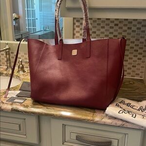 MCM Ruby Leather Reversible Medium Shopper Tote, NWT